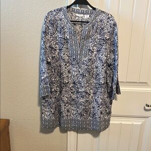 Sigrid Olsen Blue and White 3/4 Sleeve Boxy Tunic